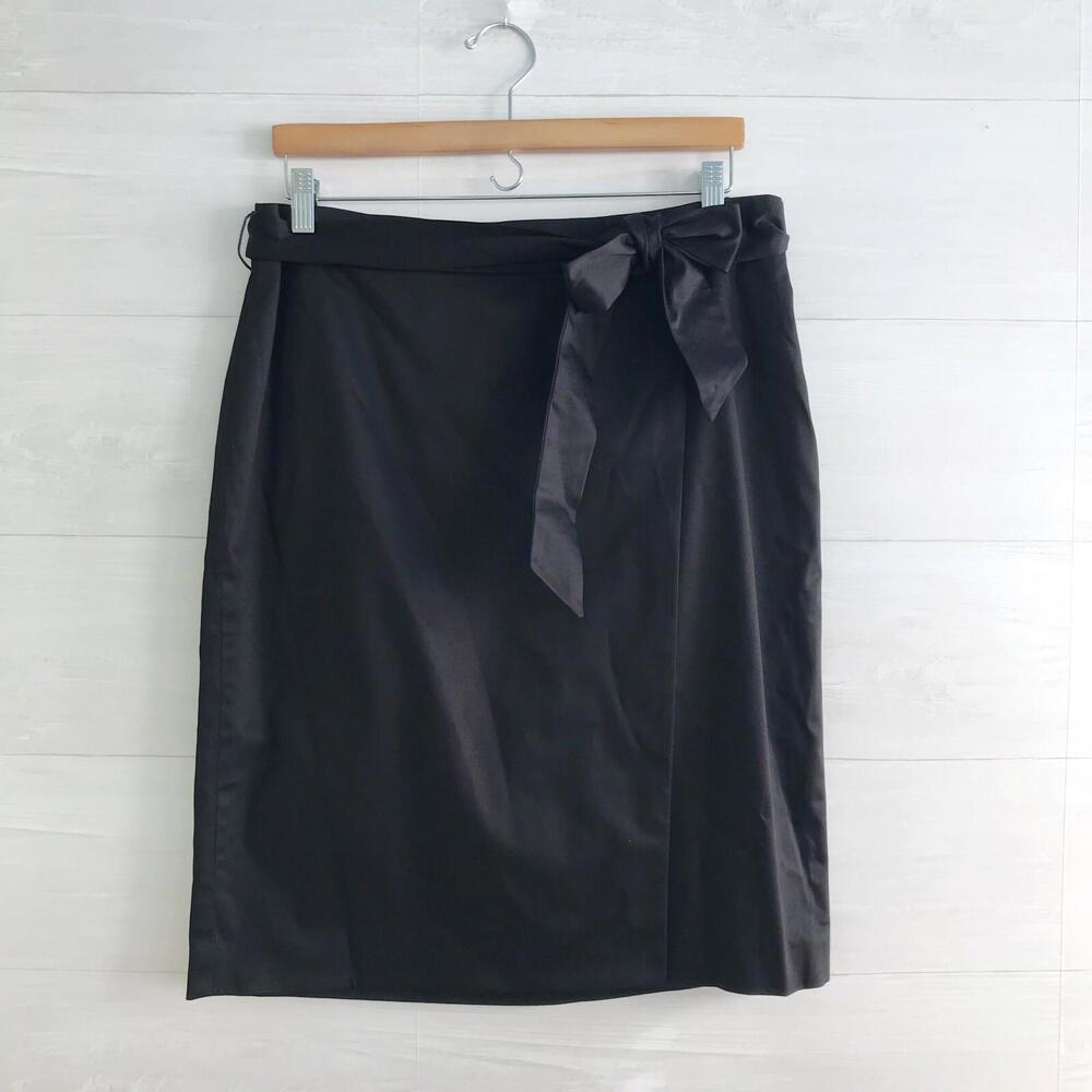 NWT Talbots Petites - Black cotton faux wrap skirt sash belt, sz 14P